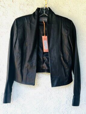 Luxurious Black Leather Cropped Jacket – new with tags